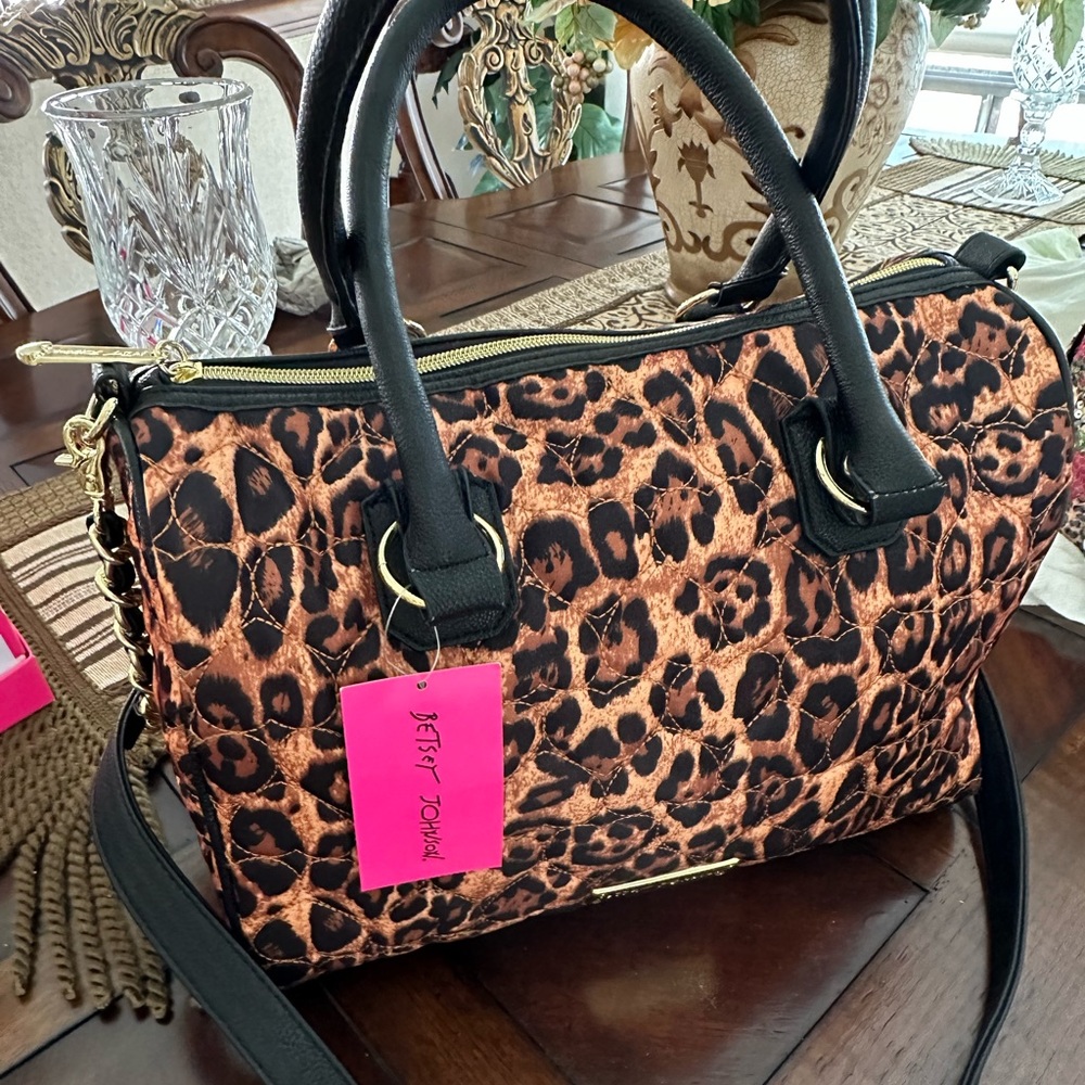 COPY - Betsey Johnson  be mine large satchel leopard print satin
